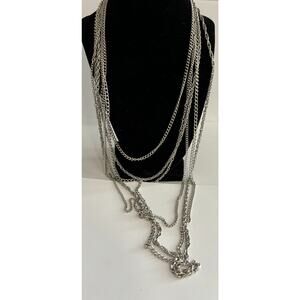 Vintage Statement Necklace Silver Tone Extra Long Chains  Chunky Minimalist
